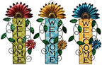 Metal Welcome Sign Rustic Wall Hanging Plaque - Decorative Welcome Flower Signs for Porch Front Door Farmhouse Home Decoration Garden Themed Wreath Ornament (Set of 3) by Unknown