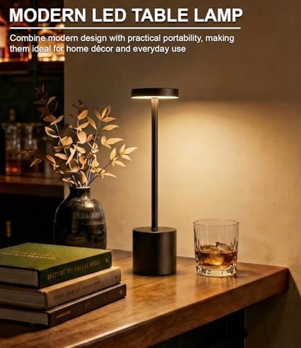 Swinerton Black Cordless Table Lamp, Rechargeable 5000mAh Battery Powered Wireless Table Light, 3 Color Dimmable Lighting, Patio Outdoor Table Lamp, Bedside Night Lamp, Ambient Light for Dining - Image 6