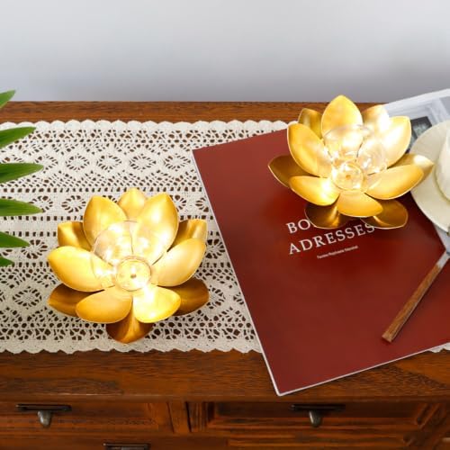 JHY DESIGN Set of 2 Gold Lotus Table Lamp Battery Powered 6''Tall Cordless Lamp Light Battery Operated Great for Living Room Bedroom Weddings Parties Patio Events Indoors Outdoors - Image 6