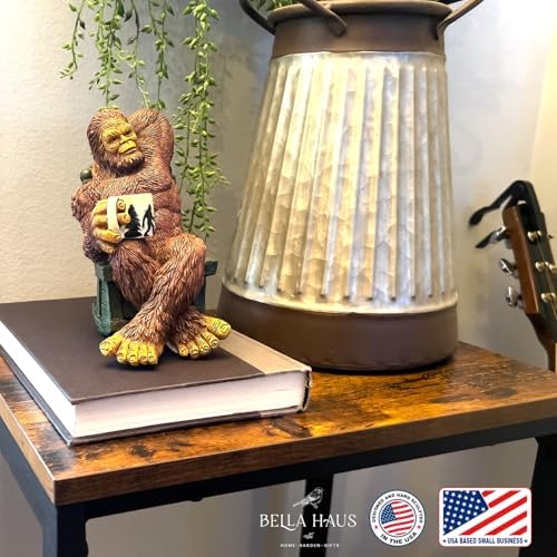 Bella Haus Bigfoot Garden Statue | Sasquatch Enjoying Morning Coffee | Whimsical Bigfoot Cabin Décor for Yard Patio Office or Home | Mythical Coffee-Loving Sasquatch Figurine | Hand-Painted Resin - Image 3