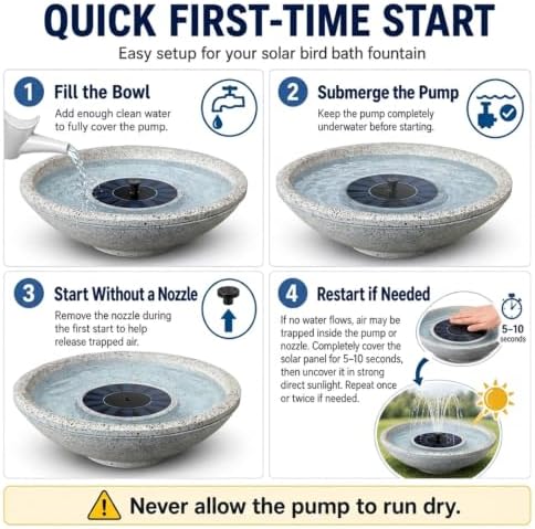 Solar Bird Bath Fountain, 12.5" Faux Granite Bowl, 6 Nozzles for Outdoors - Image 3