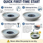 Solar Bird Bath Fountain, 12.5" Faux Granite Bowl, 6 Nozzles for Outdoors - Image 3