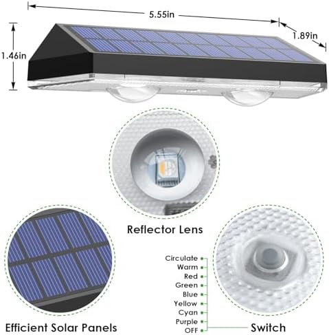 Solar Fence Lights Outdoor - Warm White & RGB 6 Color, Dusk to Dawn Solar Deck Light, Solar Lights Outdoor IP65 Waterproof, Garden Lights for Outside/Backyard/Railing/Step/Patio/Wall (12 pack) - Image 3