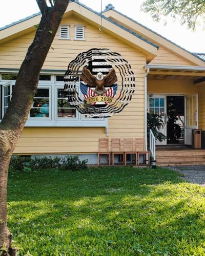 America 250th Anniversary Wind Spinner for Garden Yard 12In, Independence Day Bald Eagle 3D Stainless Steel Kinetic Hanging Wind Spinners Rustproof Outdoor Decor for Lawn Patio Home - Image 6