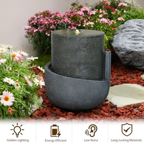 18H Modern Outdoor Water Fountain Zen-Style with Warm LED Lights - Image 4