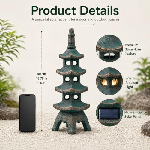 Qeeman Solar Pagoda Garden Statues Decor: Multi-Layer Resin Zen Sculpture - Image 3