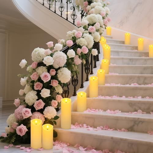 72 Pack Christmas Decoration Flickering Flameless Candles, Battery Operated Candles,Waterproof Outdoor LED Pillar Candles for Home ,Wedding,Halloween,Birthday,Valentine'sDay (D2.2 xH 5" 6" 7" Ivory) - Image 4