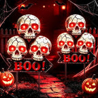 YJFWAL Halloween 3 Head Skull Solar Garden Lights Outdoor Waterproof, for Child and Friends, Stake Light with Solar Lantern, Hanging Solar Lights, Solar Path Lights Outside Patio Decor 2 Pack by YJFWAL