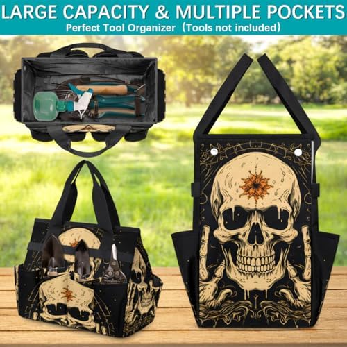 Funny Garden Tool Bag Organizer Heavy Duty Gothic Skull Gardening Tote Bag with 10 Pockets for Women Men Gardening Gifts - Image 5