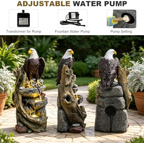 Bald Eagle Outdoor Fountain, 40.5" H Large Cascading Waterfall Feature - Image 5