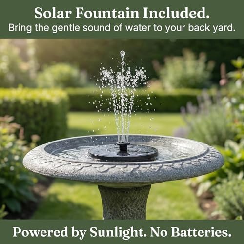 Pedestal Birdbath with Solar Fountain, Resin Stone Composite Outdoor Garden Decor, Standing Bird Bath for Outside Patio Yard, 23-Inch Tall, Garden Fountain, Resin Bird Baths, Hummingbird Bowl - Image 5