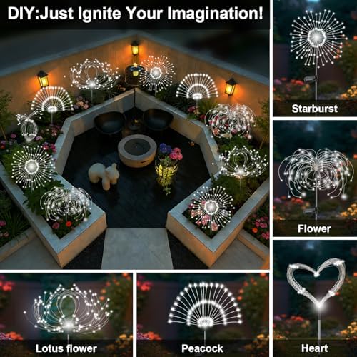 Solar Garden Lights Outdoor, 6 Pack 120 LED Twinkling Firework Lights Decorative with 2 Modes, Outdoor Waterproof Solar Starburst Light for Yard Pathway Planter Patio Decor, White - Image 4