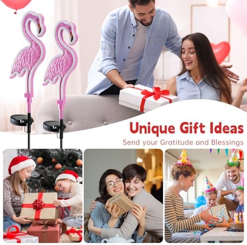 Flamingo Solar Lights Outdoor Decor, Solar Pink Flamingos Outdoor for Yard Decorations,Pink Neon Solar Flamingo Garden Lights for Outside,Pathways,Patio or Lawn Decor,Gifts for Mom(2Pack) - Image 6