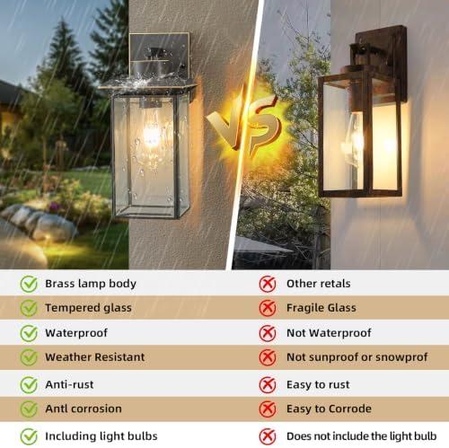 Oil Rubbed Bronze Brass Outdoor Wall Sconces, Rustproof Exterior Porch Lights - Image 2