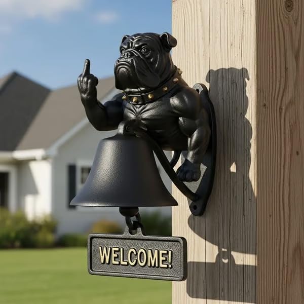 Cast Iron Muscle Dog Welcome Doorbell, Funny Bulldog Doorbell, Dog Middle Finger Decor Dinner Bell, Retro Metal Outdoor Dachshund Hanging Door Bell for Yard Garden - Image 2