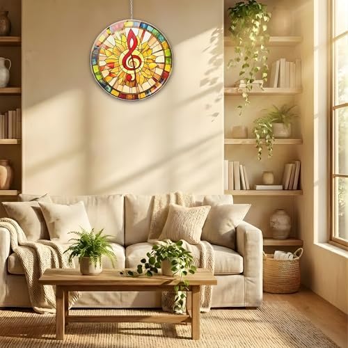Music Note Acrylic Suncatcher 6 Inches, Fall Decoration Indoor Outdoor, Bedroom Porch Decor, Stained Glass Effect Window Hanging, Colorful Treble Clef Ornament, Musician Teacher Gift - Image 6