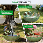 Solar Powered Ceramic Bird Bath for Outdoors, 10.1" Hummingbird Solar Fountain Ground Ceramic Bird Baths Bowl for Outside, Large Table Top Garden Décor for Patio, Yard & Home - Image 6