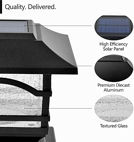 Davinci Lighting Premium Solar Outdoor Post Cap Lights - 4x4 5x5 6x6 - Bright LED Light for Fence Deck Garden or Patio Posts - Slate Black (2 Pack) - Image 2