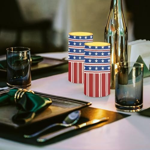 Set of 2 Independence Day Flags Flameless Candles with Remote Outdoor Battery Operated Candles with Timer Flickering LED Pillar Lights for 4th of July USA Patriotic Decoration - Image 3