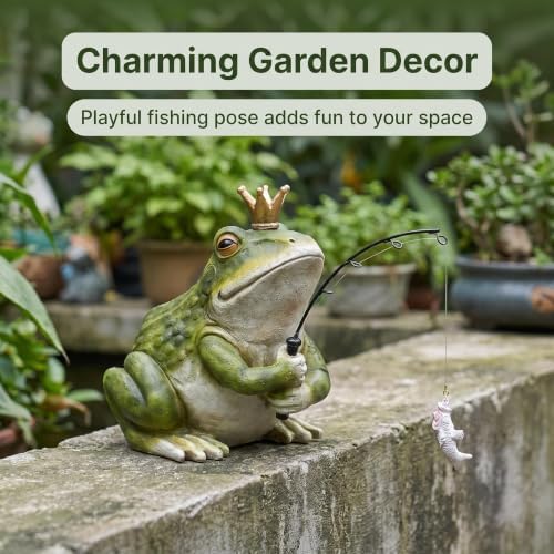Outdoor Pond Frog Statues Garden Decor - 8.3" Larger Fishing Frog Statue Outdoor Garden Statue & Koi Pond Decor, Frogs Sculpture & Figurine Accessory for Patio, Lawn, Yard Decoration, Gift for Mom - Image 7