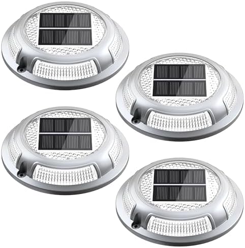 Solar Driveway Lights, 4 Pack Heavy Duty Driveway Lights Solar Powered 2 Color Mode (Cool/Warm White) IP68 Waterproof Outdoor Solar Deck Lights with Ground Stake for Pathway Garden Yard Walkway Dock by NIBUUECER
