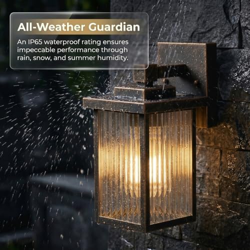 Black Brush Gold Porch Light, Waterproof Outdoor Wall Light - Image 3