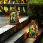 Solar Lantern Colorful Macaw Parrot Stained Glass Style Tropical Leaves Wildlife Art Outdoor Waterproof Hanging Solar Light Outside Lights for Patio Yard House Lawn Decor Birthday Gifts for Women Mom - Image 6