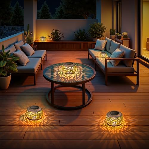 Solar Lanterns Outdoor Waterproof, 4 Pack Flower Petal Solar Garden Lights with 2 Lighting Colors, Vintage Metal Outdoor Patio Garden Decor - Unique Gifts for Women Mom Sisters Birthday - Image 5