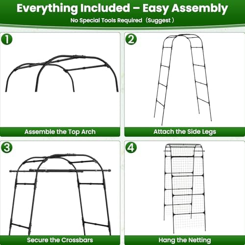 7.2FT Garden Arch Trellis for Climbing Plants, Heavy Duty Walk-Through Metal Arch with Netting, Wind-Resistant Vertical Garden Support for Cucumbers, Roses, Beans, Squash - Image 7