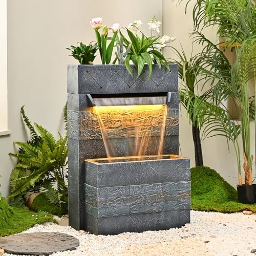 34.65'' Outdoor Water Fountain with LED Lights, Water Feature for Garden - Image 4
