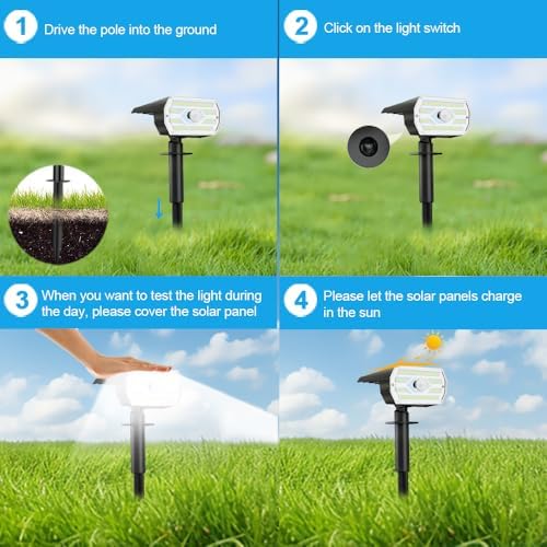 4PCS 60LED Motion Sensor Solar Spot Lights 3 Lighting Modes Outdoor Landscape Lighting for Yard Lighting, IP65 Waterproof Solar Powered Porch Lights for Walkway Patio Garden Lighting Decor - Image 7