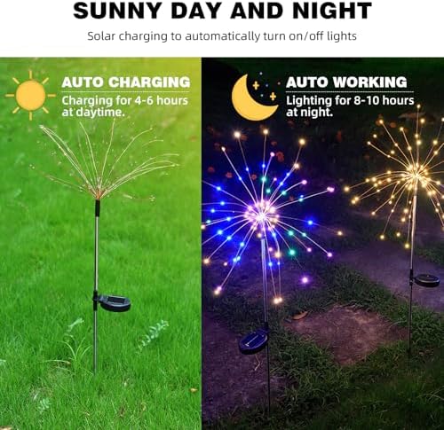 4 PCS Solar Firework Light, Outdoor Solar Garden Decorative Lights 120 LED Powered 40 Copper Wires String DIY Landscape Light for Walkway Pathway Backyard Christmas Decoration Parties (Warm White) - Image 4