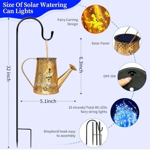 YJFWAL Solar Watering can with Lights, Gardening Gifts for Mothers Day Mom Grandma Women Birthday, Waterproof Watering Can with Cascading Lights Outdoor Decor for Garden Patio Yard Pathway (Blue) - Image 2
