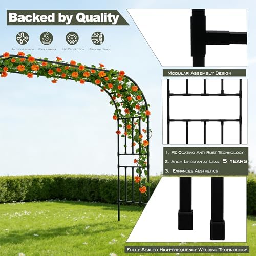 Square Tube Garden Arch Trellis, 10.5FT x 8.2FT Metal Arbor, Outdoor Trellis for Climbing Plants, Black - Image 5