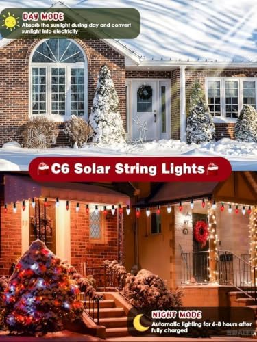 C6 Solar Christmas Lights Outdoor 33FT 100 LED String Lights Red White - Image 4