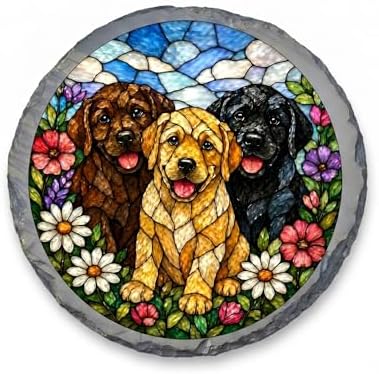 Magnolia Garden 10-Inch Triple Labrador Stepping Stone - Stained Glass Mosaic Three Labs Garden Stone, Weather-Resistant Resin Pathway Accent, Pet Lover Yard Decor & Memorial Plaque by DicksonsGifts