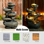 Glitzhome 5-Tier Cascading Rock Outdoor Water Fountain with LED Light & Pump, Natural Stacked Stone Look Water Fountain with Lively Birds for Garden, Patio, Porch, 23”H - Image 4