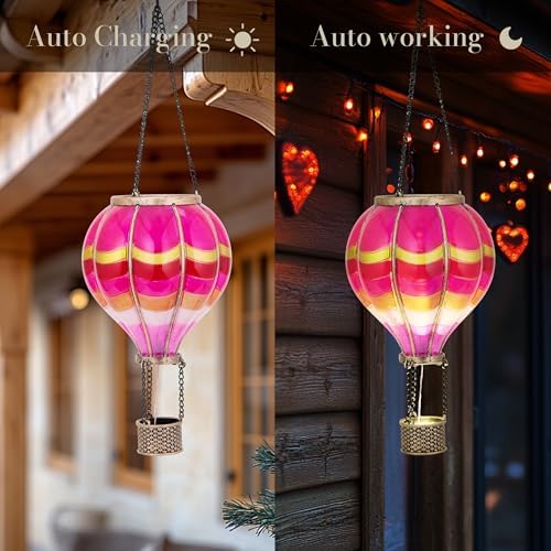 TERESA'S COLLECTIONS Hot Air Balloon Solar Lantern for Valentines Day Garden Decor,Hanging Flickering Flame Outdoor Lights for Trees, Pink Decorations for Party Gift for Mom - Image 5