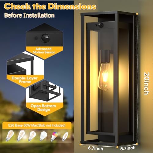 20in Motion Sensor Outdoor Lighting Dusk to Dawn Extra Large Wall Sconce - Image 4