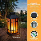 Solar Lanterns Outdoor Waterproof, 2 Pack 13" Metal & Glass Hanging Solar Lantern Lights, Grid Pattern IP46 Decorative Outdoor Solar Lanterns for Patio Table Yard Porch Garden Decor - Image 4