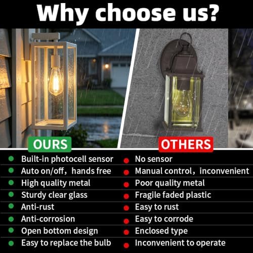 18 Inch White Large Outdoor Wall Lights Dusk to Dawn 2 Pack Outdoor Wall Sconces with Dusk to Dawn Sensor Porch & Patio Lights Large Size Outdoor Porch Light with Photocell Sensor Outdoor Lighting - Image 4