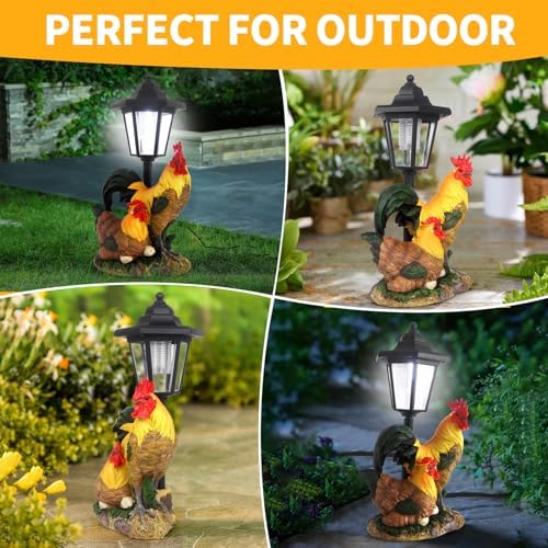 Solar Rooster Decor Outdoor, Garden Rooster Statue with Lantern - Image 6