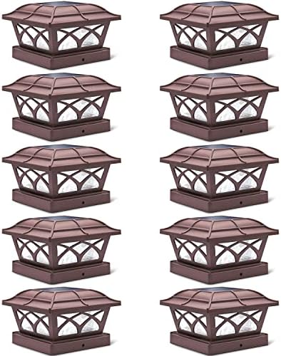 SIEDiNLAR Solar Post Cap Lights Outdoor Glass 2 Color Modes Brown (10 Pack) by Siedinlar