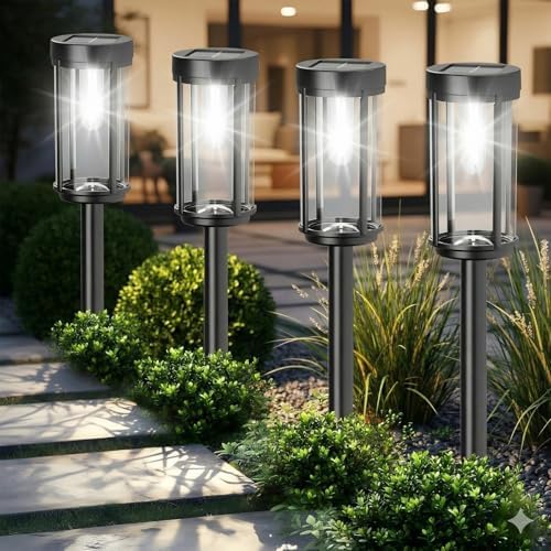 Sparkblaze 12 Pack Solar Pathway Lights Outdoor, Modern Classic Solar Garden Lights, Auto On/Off Landscape Lighting for Yard, Lawn, Patio, Walkway, Waterproof Solar Stake Lights. (12, Cold White) by Lightsmorethanillumination