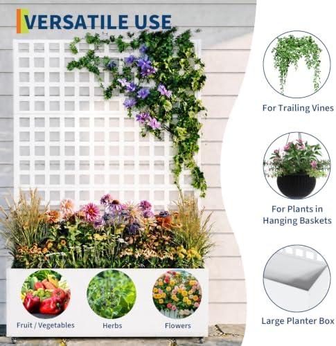 Garvee Metal Planter Box with Trellis and Wheels 71"x47"x16", Drainage Hole - Image 4