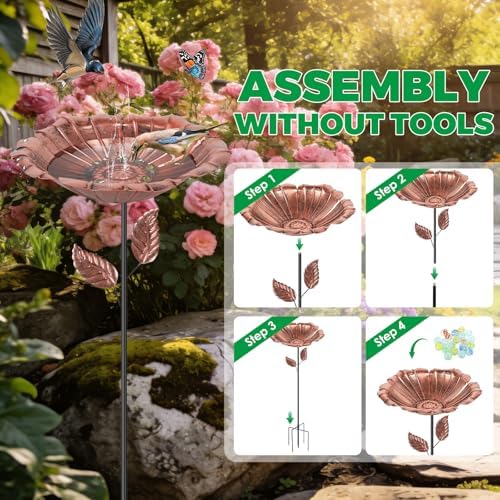 2Pcs Bee Watering Station for Outside,30.7" Metal Flower Bee Bath with Glass Stones,Colorful Butterfly Puddler & Small Bird Feeder with Ground Stake,Decorative Waterer for Garden,Yard,Patio (# B) - Image 6