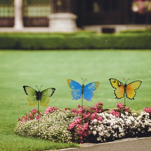 3 Pack Butterfly Garden Stakes Decor, 17" H Metal Butterflies Stakes Yard Art Ornaments for Indoor Outdoor Lawn Porch Pathway Patio Plant Pot Flower Bed Decor - Image 5