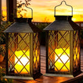 2 Pack 14" Large Tempered Glass Solar Lanterns Outdoor Waterproof, Bronze by Cozymeow