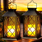 2 Pack 14" Large Tempered Glass Solar Lanterns Outdoor Waterproof, Bronze by Cozymeow