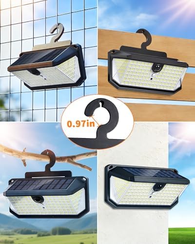 LUHLEE Hook Installation Solar Outdoor Lights,Hanging Solar Lights for Fence,6000K 526LEDs Bright Motion Sensor Light with 270° Wide & 3 Modes and Remote for Yard,Patio,Garden (1) - Image 3